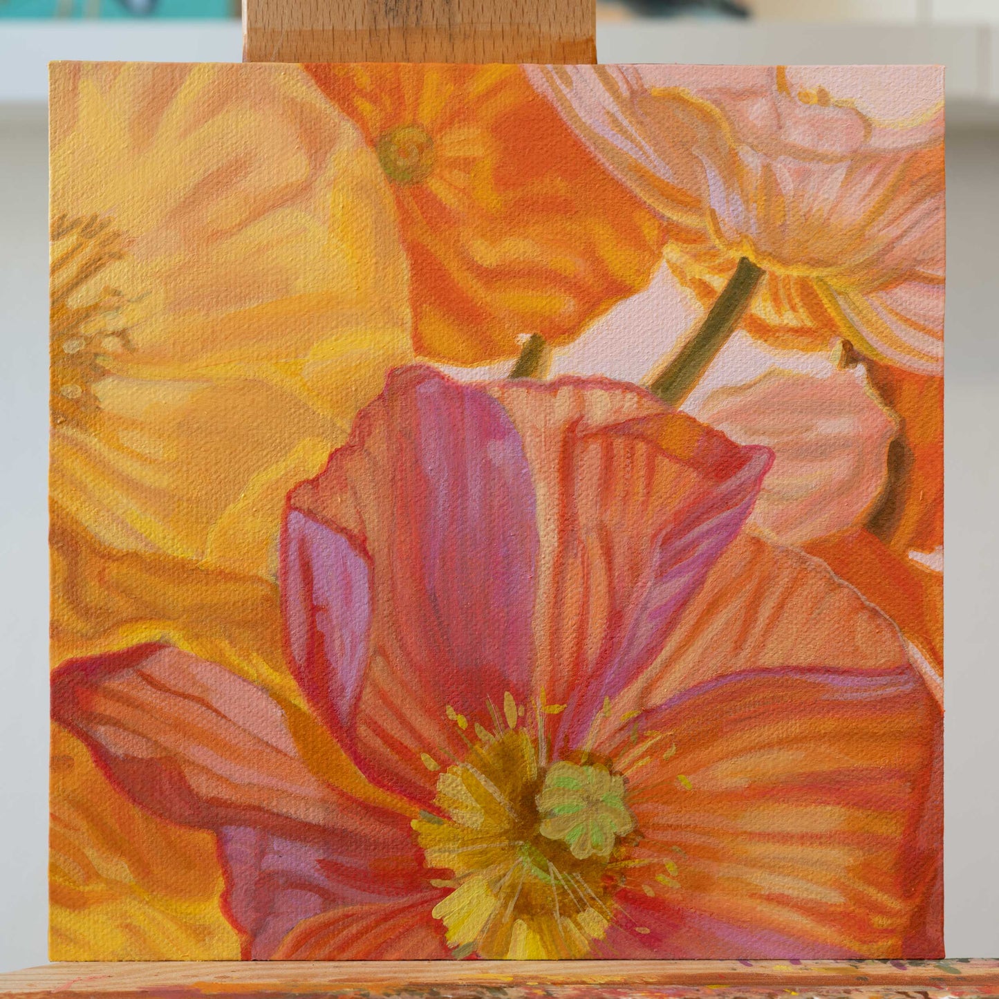 Poppies, unique piece, acrylic paint on MDF board, 20 x 20 cm