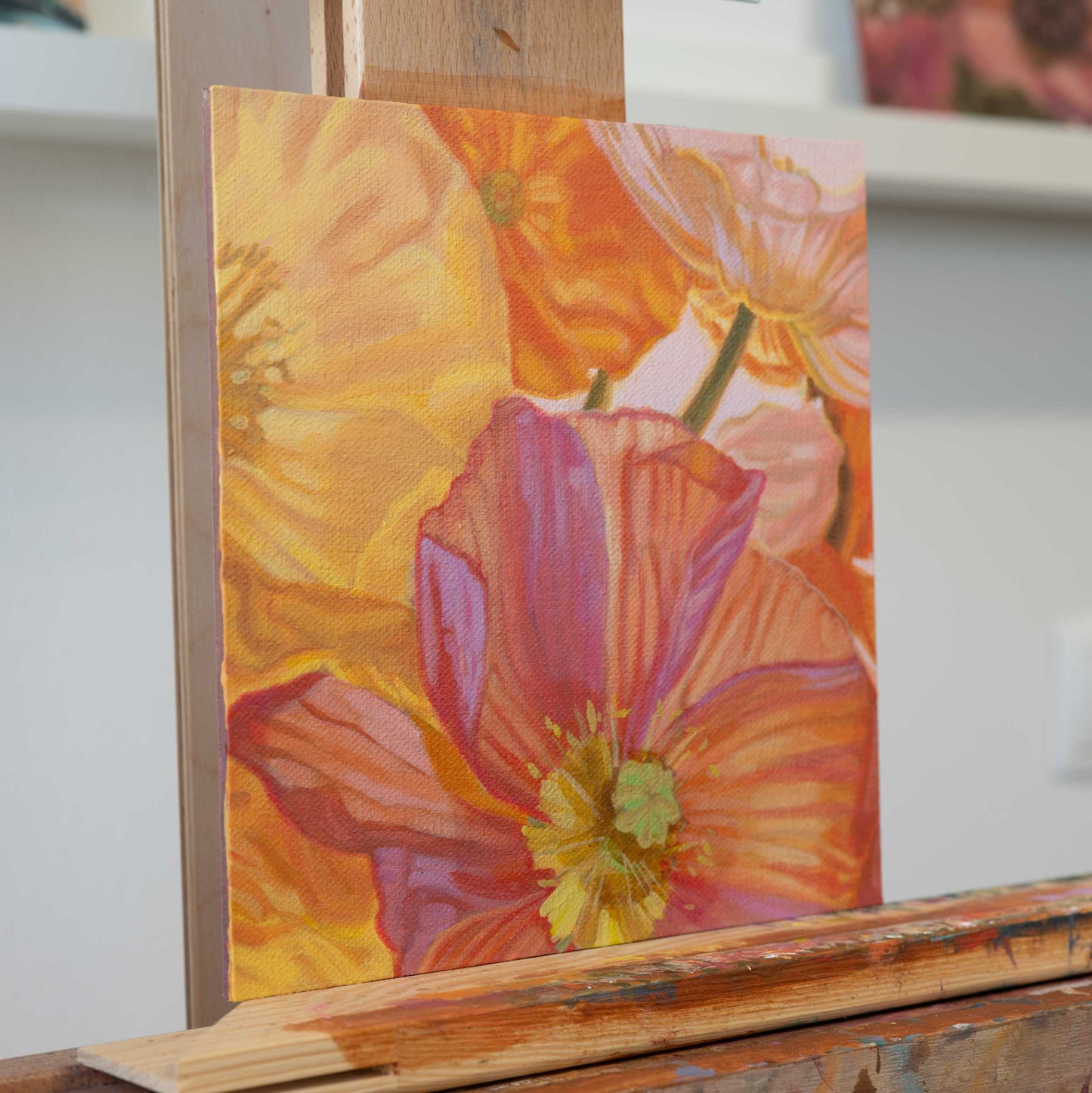 Poppies, unique piece, acrylic paint on MDF board, 20 x 20 cm