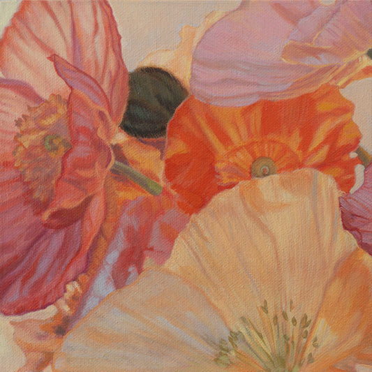 Poppies, unique, painting, hand-painted unique piece, 20 x 20 cm, framed