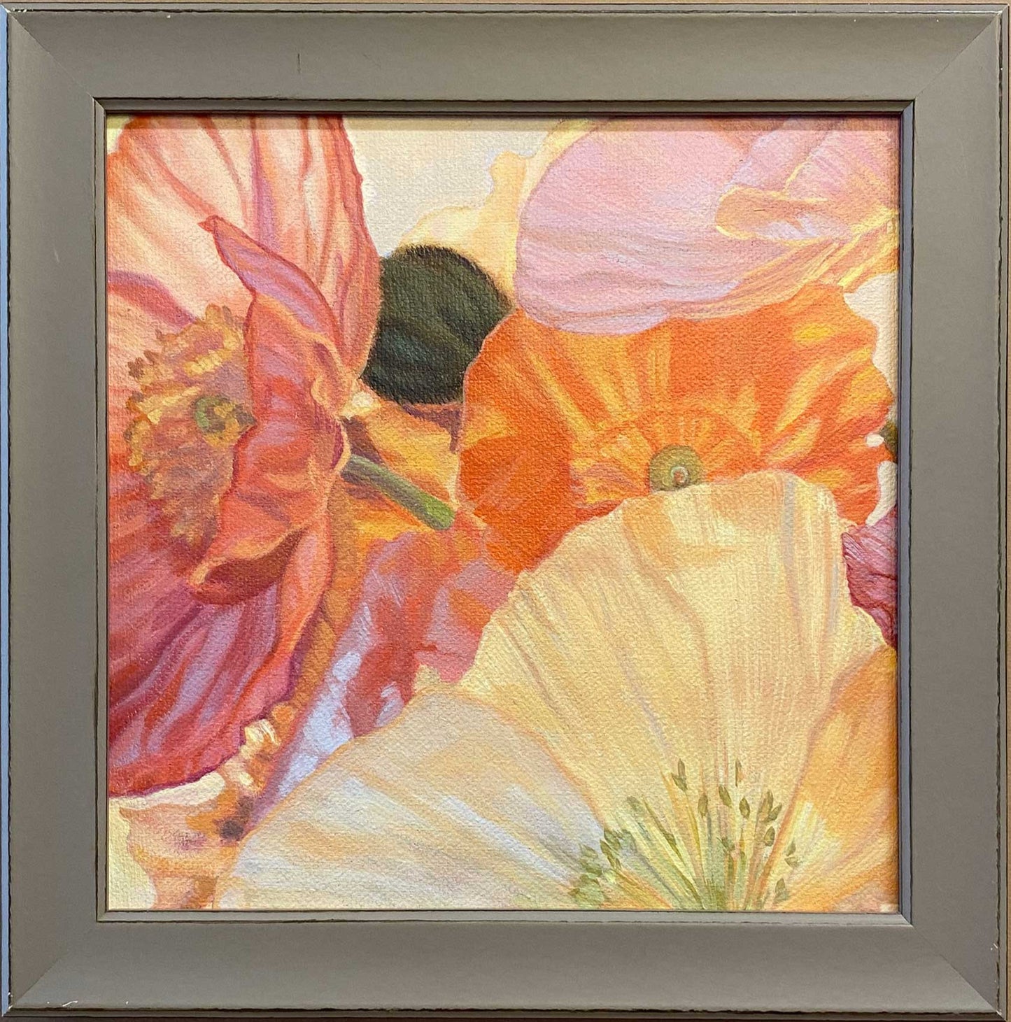 Mohnblumen, Unikat, Malerei, handgemaltes Einzelstück, 20 x 20 cm, gerahmt