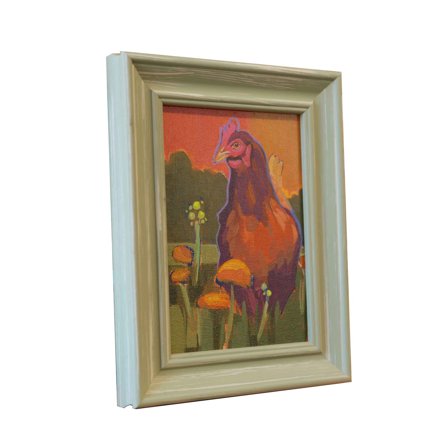 Poulet orange, unique, tableau, pièce unique peinte à la main, 10x15 cm, encadré