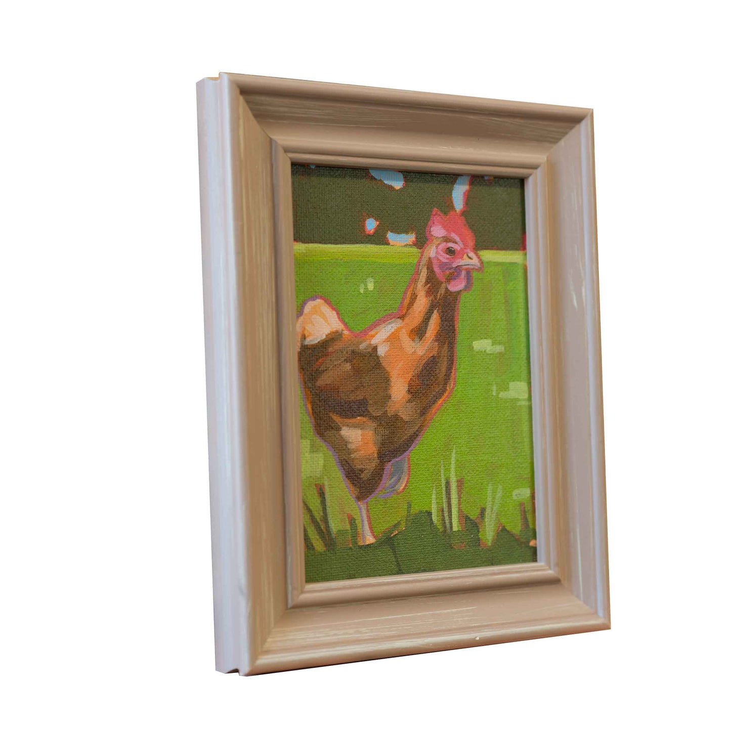 Chicken green, unique, painting, hand-painted unique piece, 10x15 cm, including picture frame