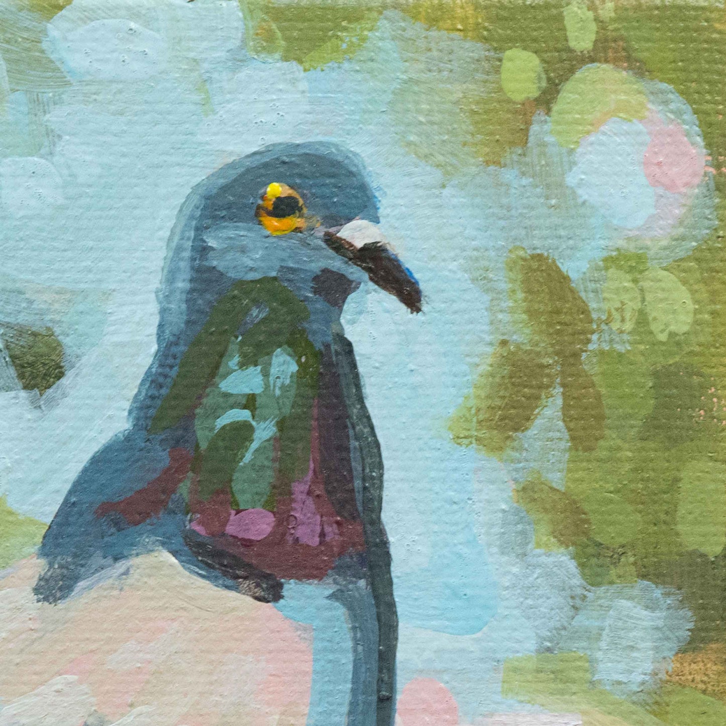 Pigeon, unique, tableau, pièce unique peinte à la main, 10 x 10 cm, avec cadre photo