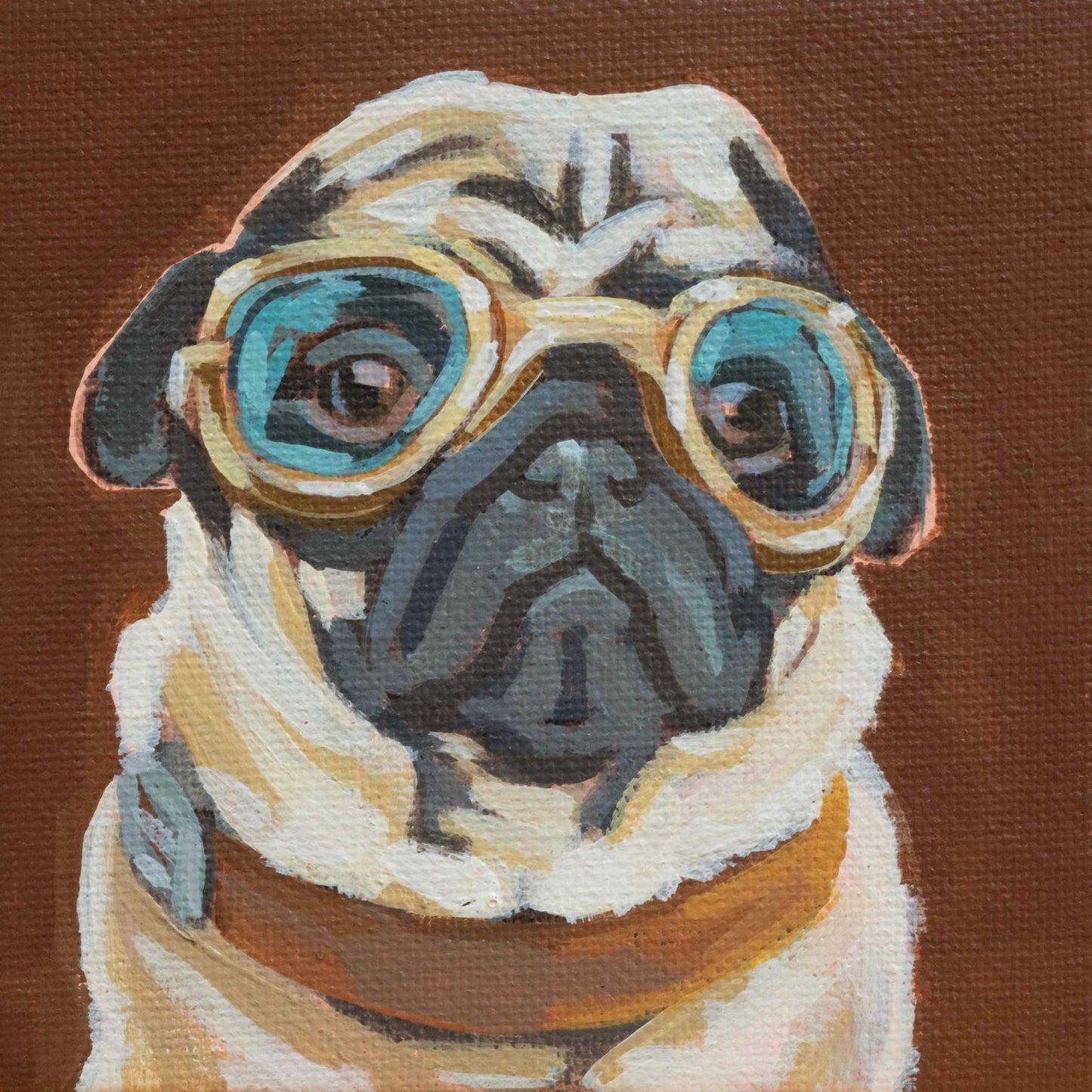 Pocket Art, Fine Art Print on handmade paper in frame, 10 x 10 cm, Fashion Pug 2