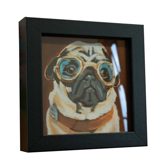 Fashion Pug 2, fine art print with picture frame, 10 x 10 cm