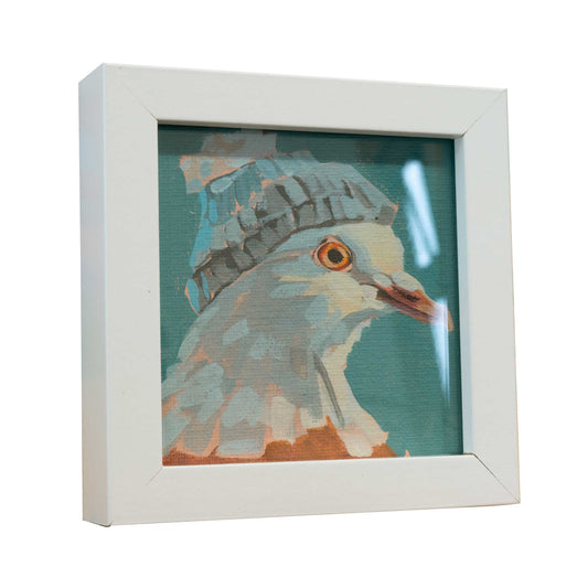 Pigeon Hans, fine art print with picture frame, 10 x 10 cm