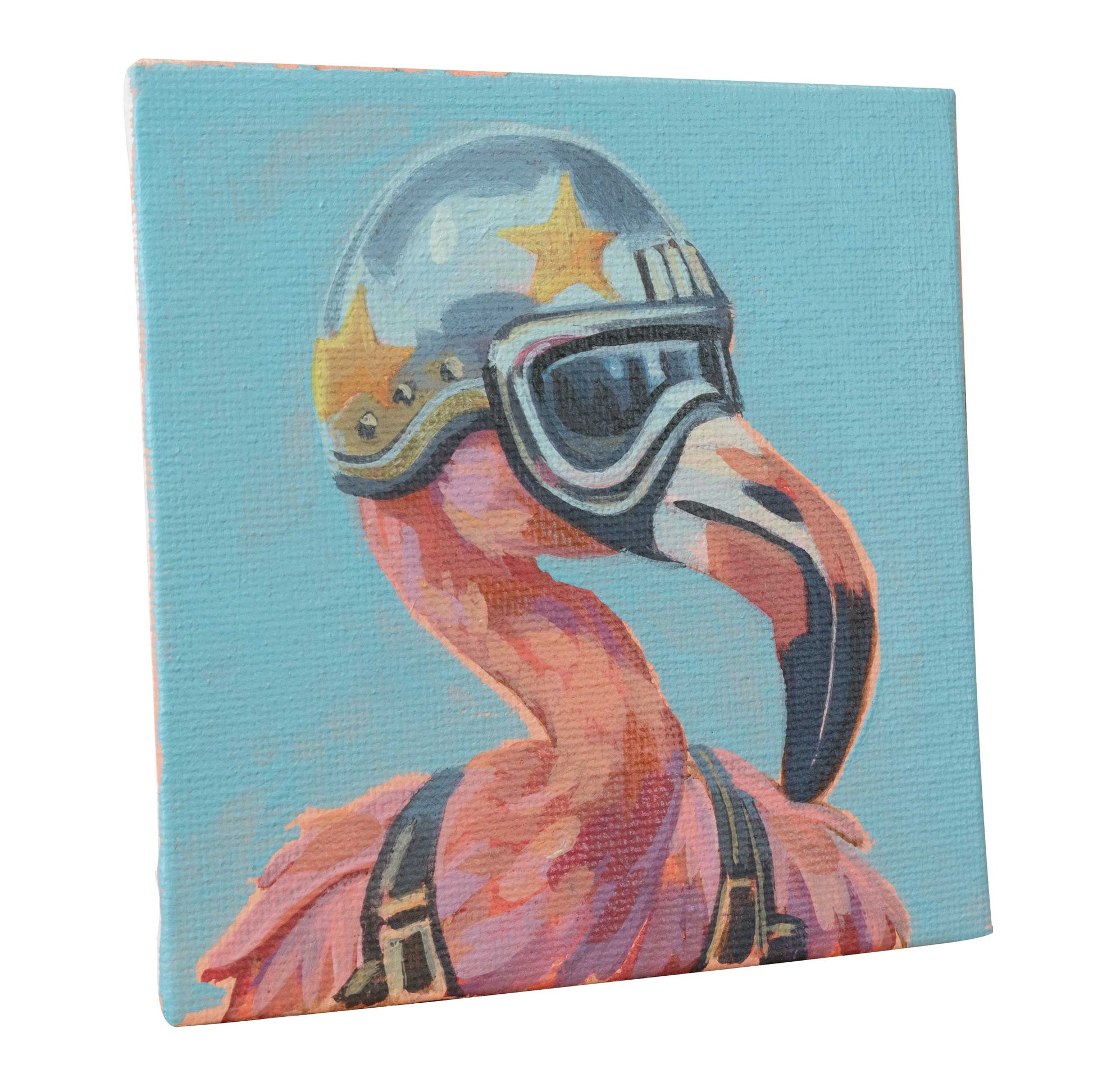 Rocket Flamingo, handgemalt, Einzelstück, 15x15cm