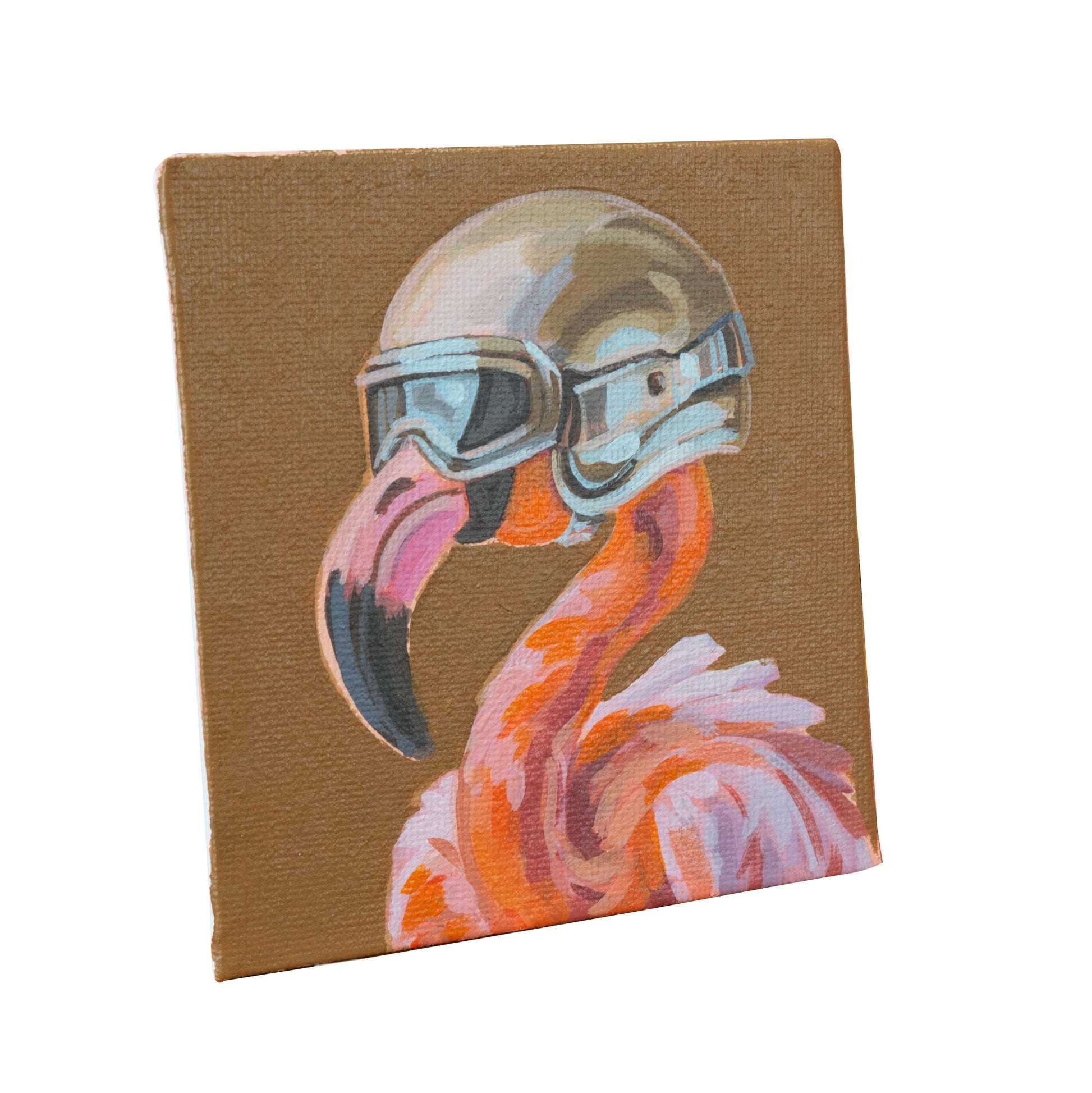 Rocket Flamingo, handgemalt, Einzelstück, 15x15cm