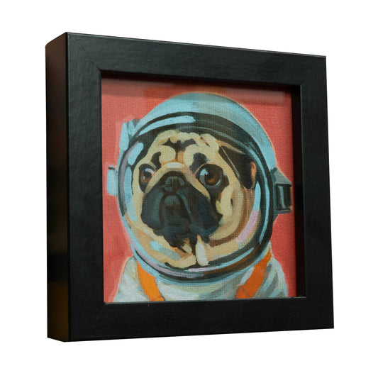 Space Pug, fine art print with picture frame, 10 x 10 cm