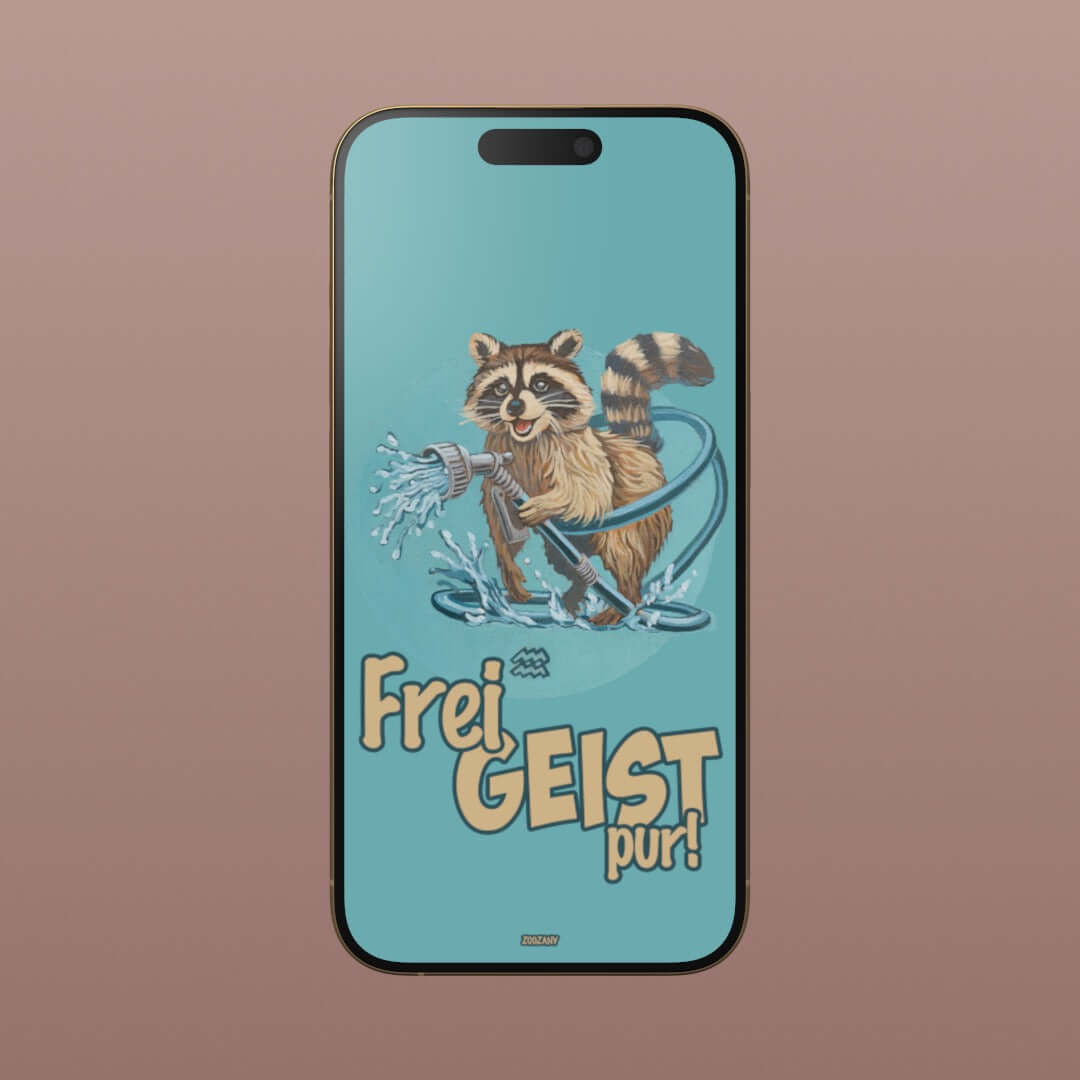 Süßer Waschbär im Tierkreiszeichen Wassermann mit Wasser, Handy-Hintergrund, Frei Geist pur!